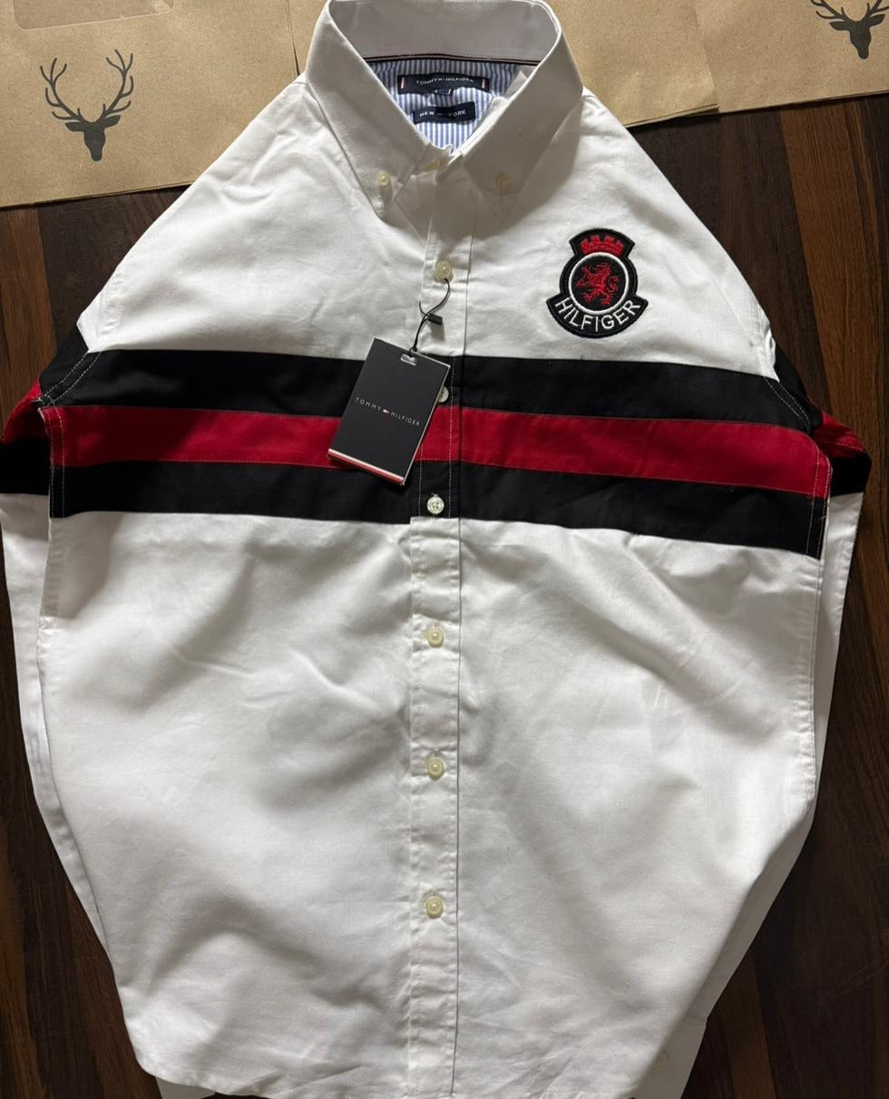 Men’s Premium Color Block Casual Shirt – Stylish Embroidered Pocket Full Sleeve Shirt